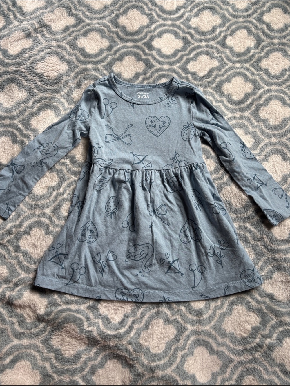 NWOT Carter's Slate Blue Long-Sleeve Graphic Knit Dress Size 2T